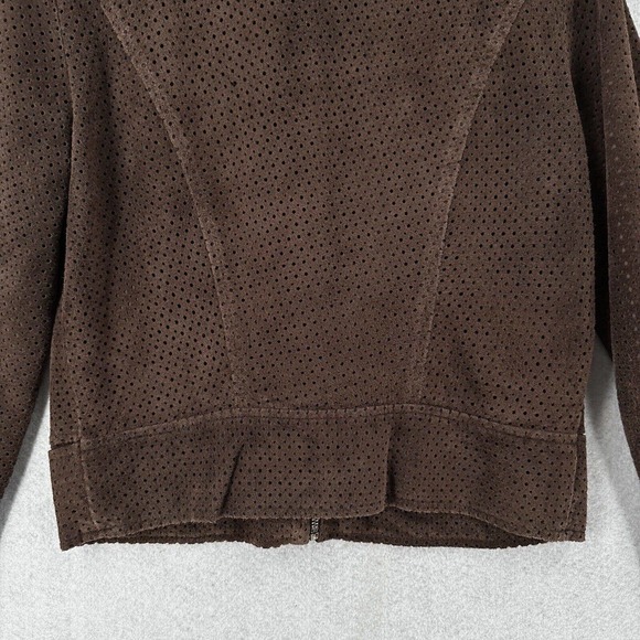 Sheri Bodell Suede Jacket Womens SMALL Brown Eyelet Artsy Zip Up Leather Coat - Picture 8 of 15
